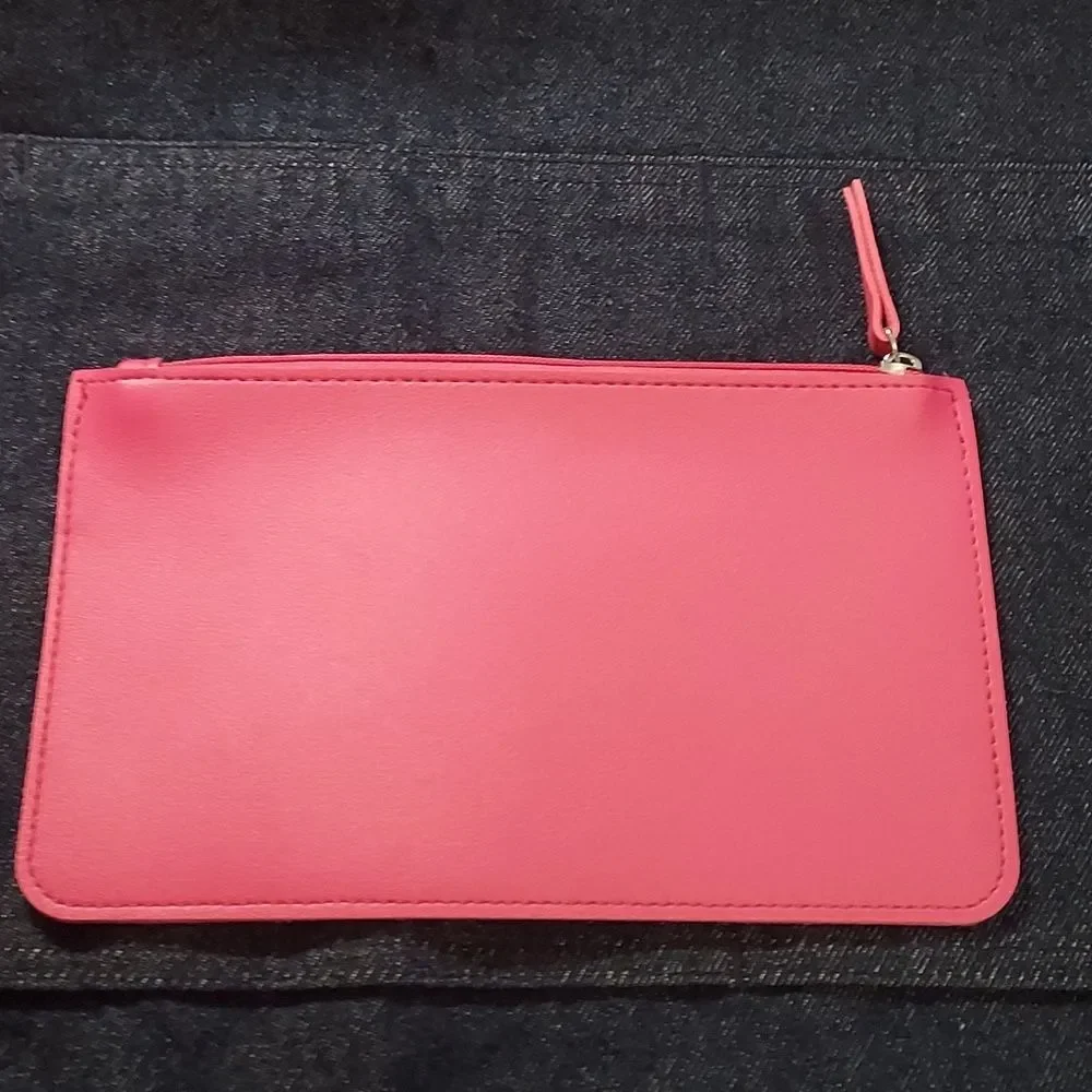 Nordstrom pink cosmetic bag pouch wallet vegan leather zippered girl power